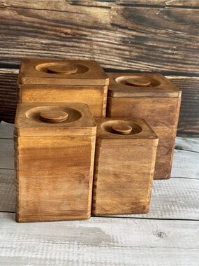 Vintage Set of 4 Wooden Canister Set with Lids, Rustic Storage , Nesting Box Set